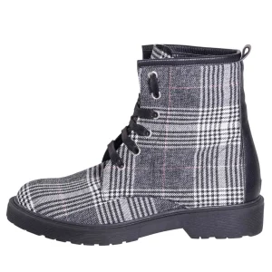 Anfibi in tessuto tweed con lacci neri made in italy studio creazioni