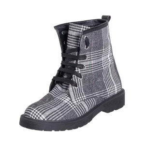 Anfibi in tessuto tweed con lacci neri made in italy studio creazioni
