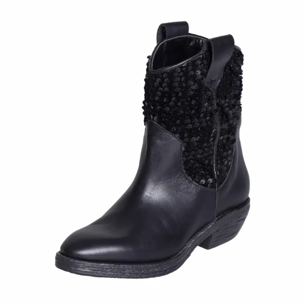 Camperos donna in vera pelle nero con paillettes -Studio Creazioni