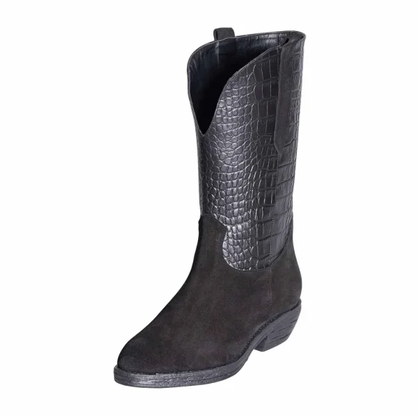 Camperos donna made in italy altezza polpaccio in camoscio nero cocco