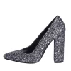 Decoltè a punta tacco alto in pelle e glitter nero - Studio Creazioni