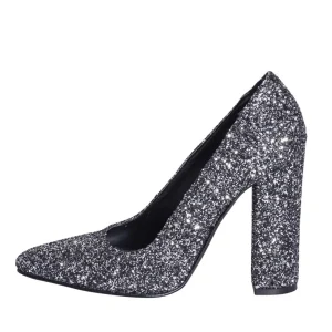Decoltè a punta tacco alto in pelle e glitter nero - Studio Creazioni