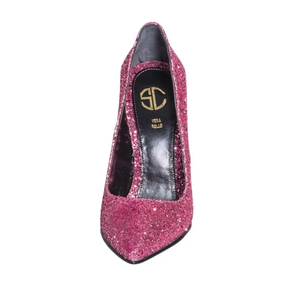 Decoltè donna a punta in glitter fucsia made in italy con tacco alto