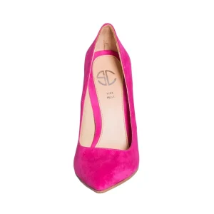 Decoltè donna con tacco largo in camoscio fuxia made in italy 2018