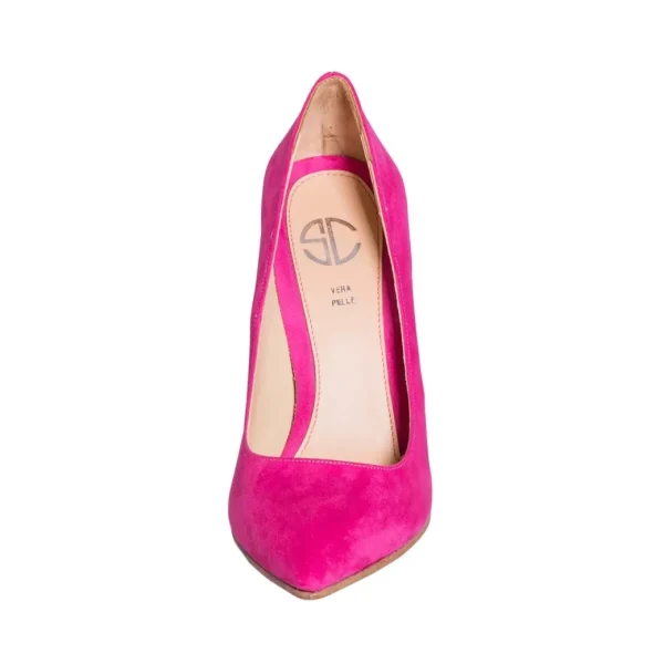 Decoltè donna con tacco largo in camoscio fuxia made in italy 2018