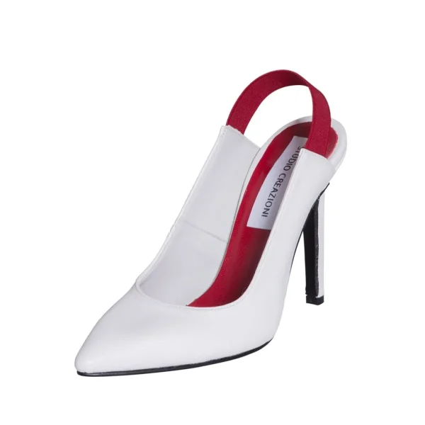 decolte a punta bianchi con elasti e tacco alto 10 cm made in italy