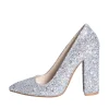 Decolte glitter argento con tacco alto largo made in italy vera pelle