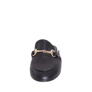 Mocassini sabot donna nero con morsetto oro su pattina made in italy