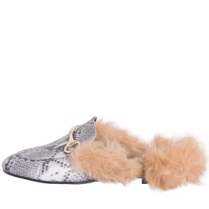 Mocassino donna con pelliccia sabot pitone con morsetto made in italy