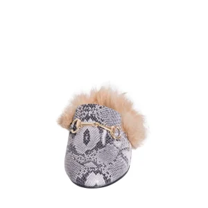 Mocassino donna con pelliccia sabot pitone con morsetto made in italy