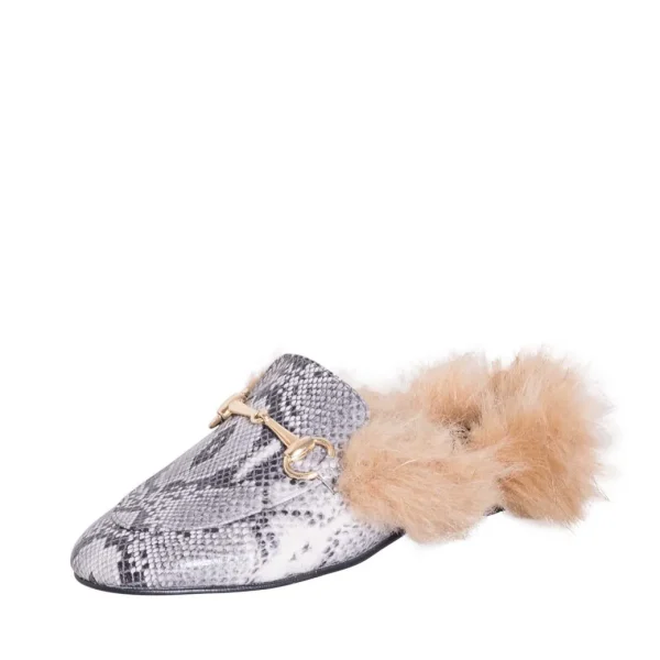 Mocassino donna con pelliccia sabot pitone con morsetto made in italy