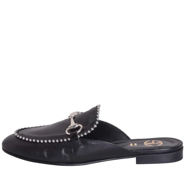Mocassino donna sabot argento con morsetto e borchie made in italy