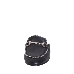 Mocassino donna sabot argento con morsetto e borchie made in italy