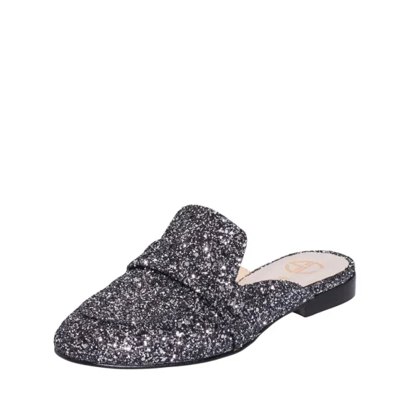 Sabot donna bassi in glitter nero modello mocassino made in italy