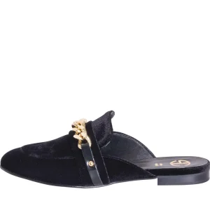 Sabot donna neri velluto con catena oro made in italy studio creazioni