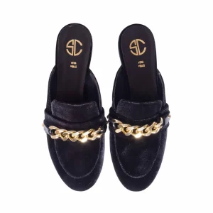 Sabot donna neri velluto con catena oro made in italy studio creazioni