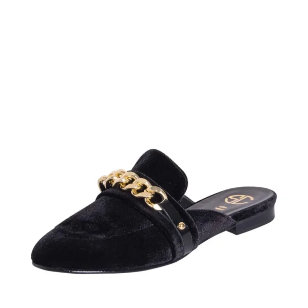 Sabot donna neri velluto con catena oro made in italy studio creazioni