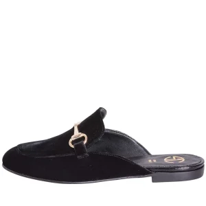 Sabot donna velluto nero morsetto oro studio creazioni made in italy