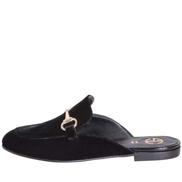 Sabot donna velluto nero morsetto oro studio creazioni made in italy