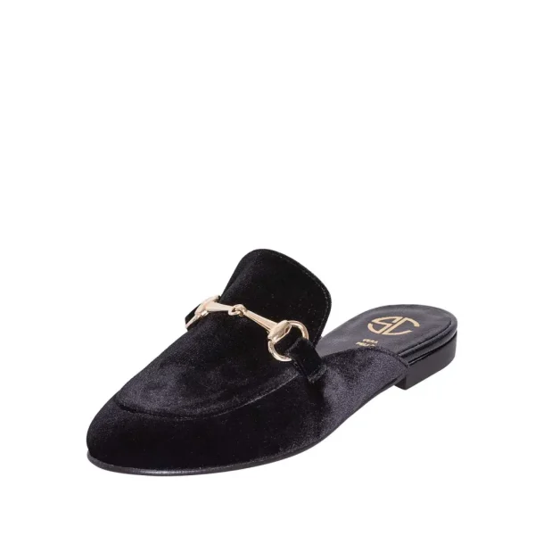 Sabot donna velluto nero morsetto oro studio creazioni made in italy