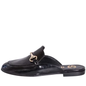 Sabot donna vernice nero morsetto oro studio creazioni made in italy