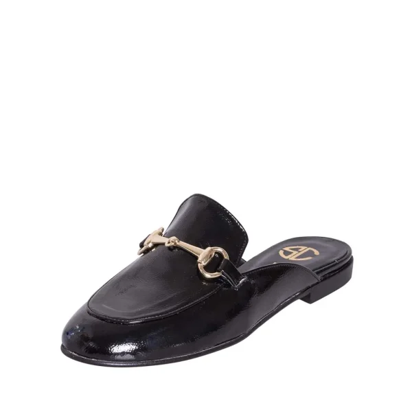 Sabot donna vernice nero morsetto oro studio creazioni made in italy