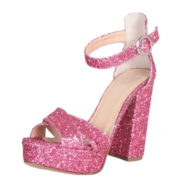 Sandali alti con plateau in glitter fucsia studio creazioni
