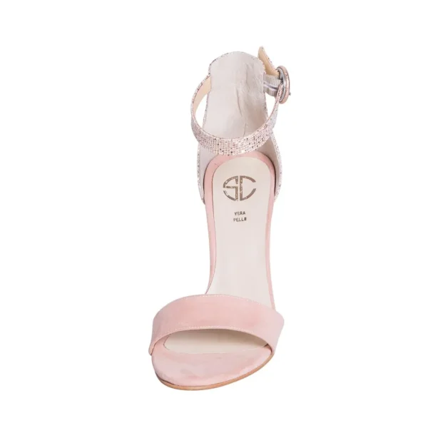 Sandali con tacco alto cipria camoscio con riporti glitter made in italy