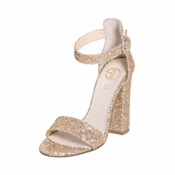 Sandali con tacco alto glitter platino made in italy studio creazioni