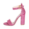 Sandali con tacco largo glitter fucsia made in italy studio creazioni