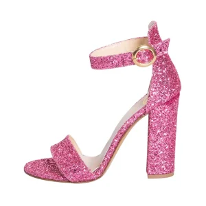 Sandali con tacco largo glitter fucsia made in italy studio creazioni