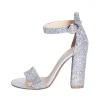 Sandali con tacco largo glitter argento made in italy studio creazioni