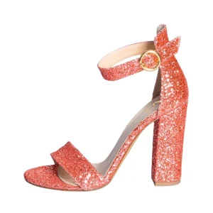 Sandali con tacco largo glitter corallo made in italy studio creazioni