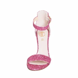 Sandali con tacco largo glitter fucsia made in italy studio creazioni
