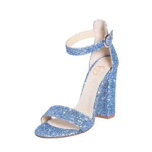 Sandali con tacco largo glitter turchese made in italy studio creazioni