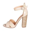 Sandali con tacco largo vernice nude con tacco glitter made in italy