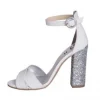 Sandali con tacco largo vernice bianco con tacco glitter made in italy