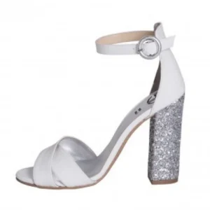 Sandali con tacco largo vernice bianco con tacco glitter made in italy