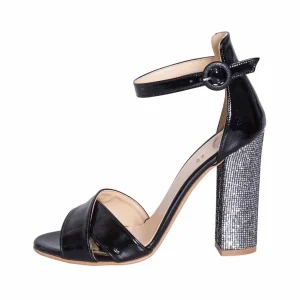 Sandali con tacco largo vernice nero con tacco glitter made in italy