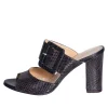 Sandali con tacco neri con fascia e fibbione su collo piede alti 9 cm