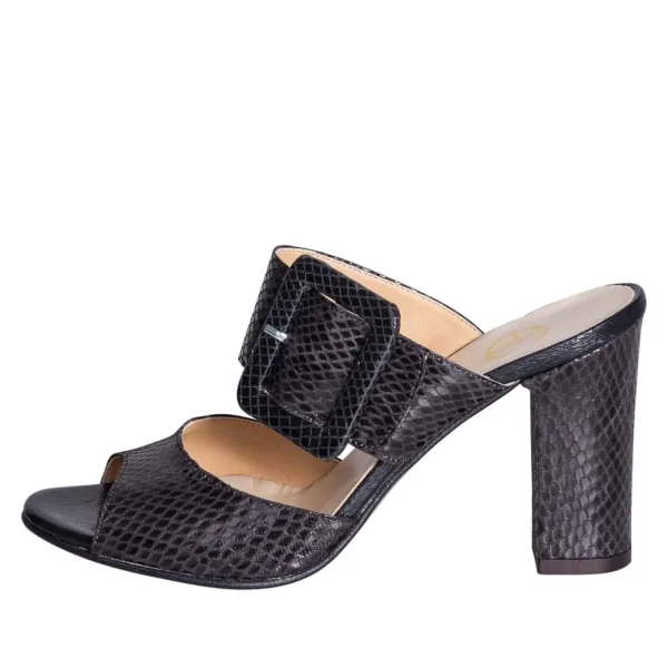 Sandali con tacco neri con fascia e fibbione su collo piede alti 9 cm
