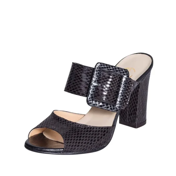 Sandali con tacco neri con fascia e fibbione su collo piede alti 9 cm