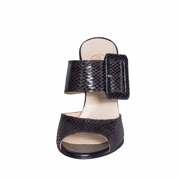 Sandali con tacco neri con fascia e fibbione su collo piede alti 9 cm