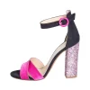 Sandali donna con tacco alto largo multicolor raso fucsia camoscio nero