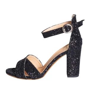 Sandali glitter nero made in italy tacco 9 cm creazioni uniche