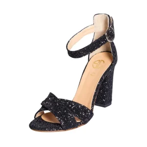 Sandali glitter nero made in italy tacco 9 cm creazioni uniche