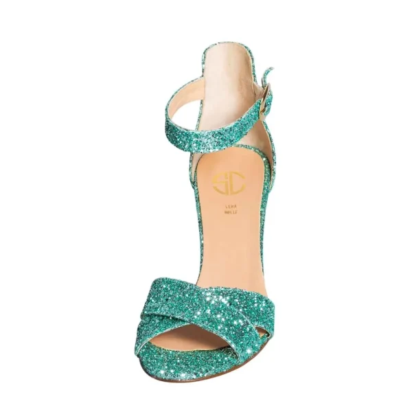 Sandali glitter verde made in italy tacco 9 cm creazioni uniche