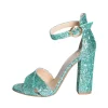 Sandali in glitter verde con tacco largo made in italy fantastici