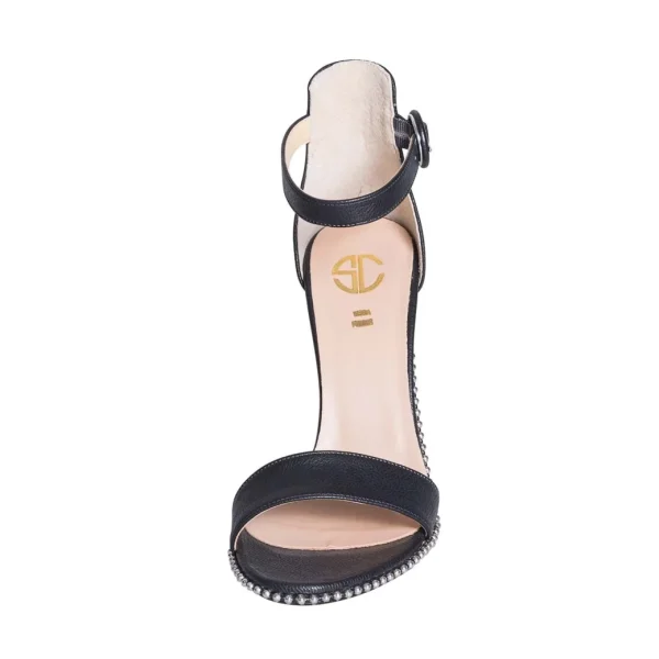 Sandali neri con borchie tacco alto made in italy - Studio Creazioni