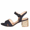 Sandali neri tacco basso made in italy camoscio tacco glitter platino
